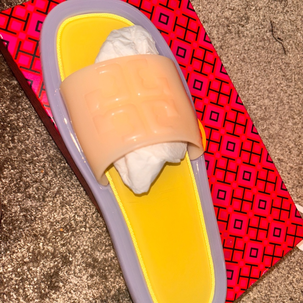 Tory Burch Peach and Citron Slide Sandals